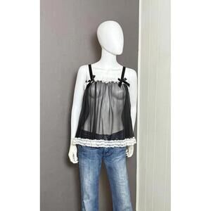 1990's Lace + Chiffon Babydoll Nightie from Victoria's Secret Black x Cream Lace